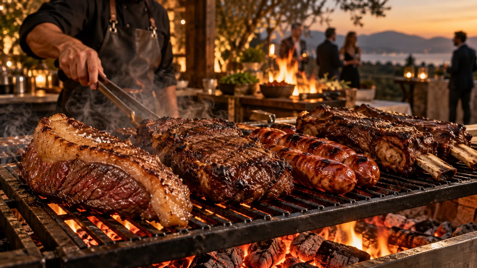 Seleção de carnes nobres na parrilla